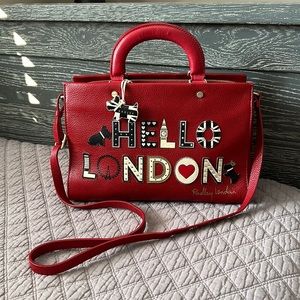 Radley London Hello London Satchel Shoulder Strap Red Leather Scottie Dog VGUC